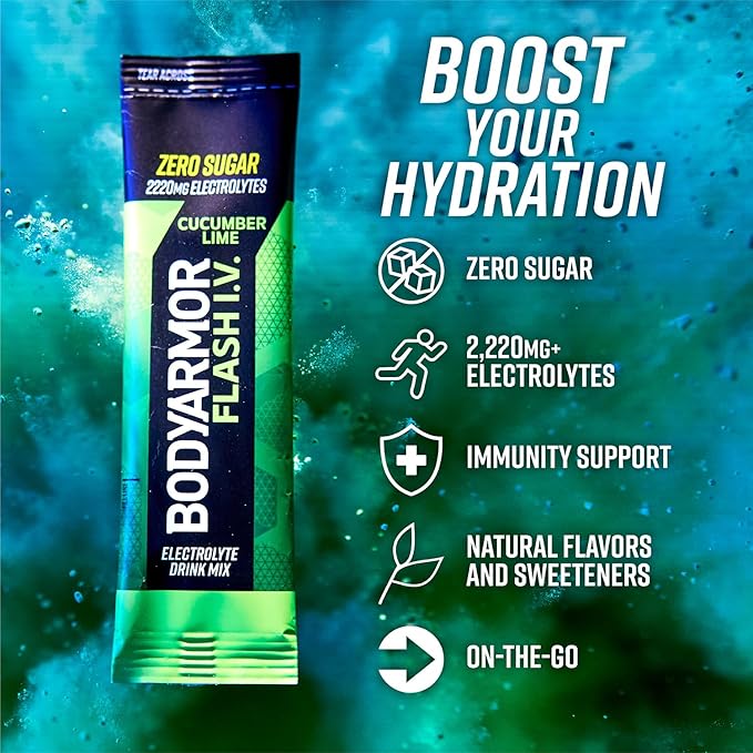 BODYARMOR Flash IV Electrolyte Packets, Cucumber Lime - Zero Sugar Drink Mix, Single Serve Packs, Coconut Water Powder (6 Count) (Pack of 2)