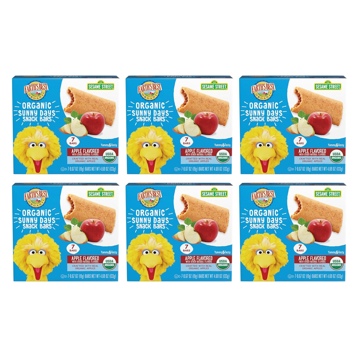 Earth's Best Organic Kids Snacks, Sesame Street Toddler Snacks, Organic Sunny Days Snack Bars for Toddlers 2 Years and Older, Blueberry with Other Natural Flavors, 7 Bars Per Box