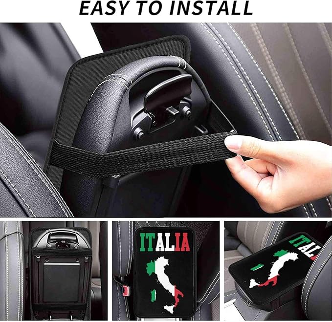 Vintage Italy Italia Italian Flag Car Center Console Cover, Universal Waterproof Armrest Pad, Soft Comfort Cushion & Scratch-Resistant Protector for Cars, SUVs and Trucks