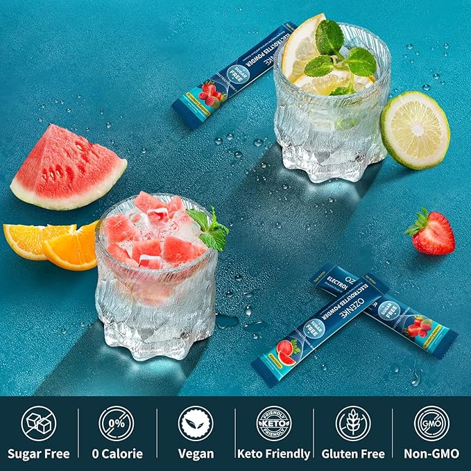 Electrolytes Powder Packets, 12 Sticks Hydration Packets Sugar Free, Electrolyte Drink Mix Travel Electrolyte for Rapid Hydration, 6 Flavors