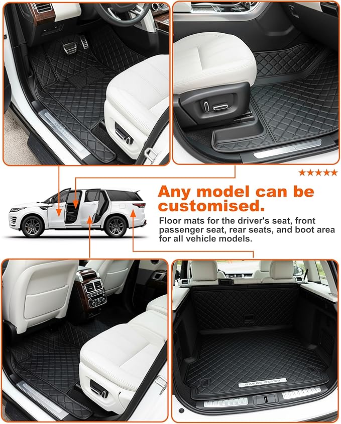 All-Weather car Floor MATS-Suitable for 99% of car Models,Leather car mat, offering Personalized Embroidery and Multiple Color Options,Provide Protection for car Rug (Black)