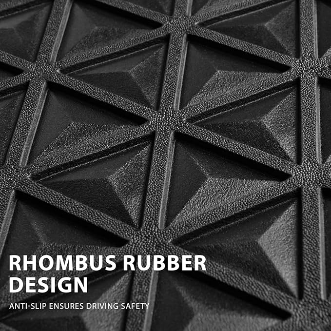 CAR PASS Bling Diamond Car Mats Rubber Floor Mats Full Set Anti-Slip 3D Rhombus Waterproof Trim to Fit Liner Universal Glitter Crystal Sparkly Shining Rhinestone Girl Women SUV Sedan, Black Diamond