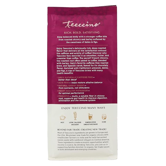Teeccino Java Chicory Coffee Alternative - 11 Ounce - Ground Herbal Coffee That’s Prebiotic, Caffeine Free & Acid Free, Medium Roast