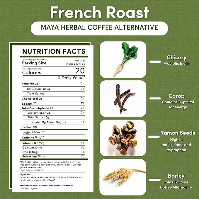 Teeccino French Roast Chicory Coffee Alternative - 11 Ounce - Ground Herbal Coffee That’s Prebiotic, Caffeine-Free & Acid Free, Dark Roast, (Pack of 3)