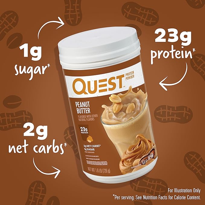 Quest Nutrition Peanut Butter Protein Powder, 23g Protein, 1g Sugar, Low Carb, Gluten Free, 1.6 Pound, 23 Servings
