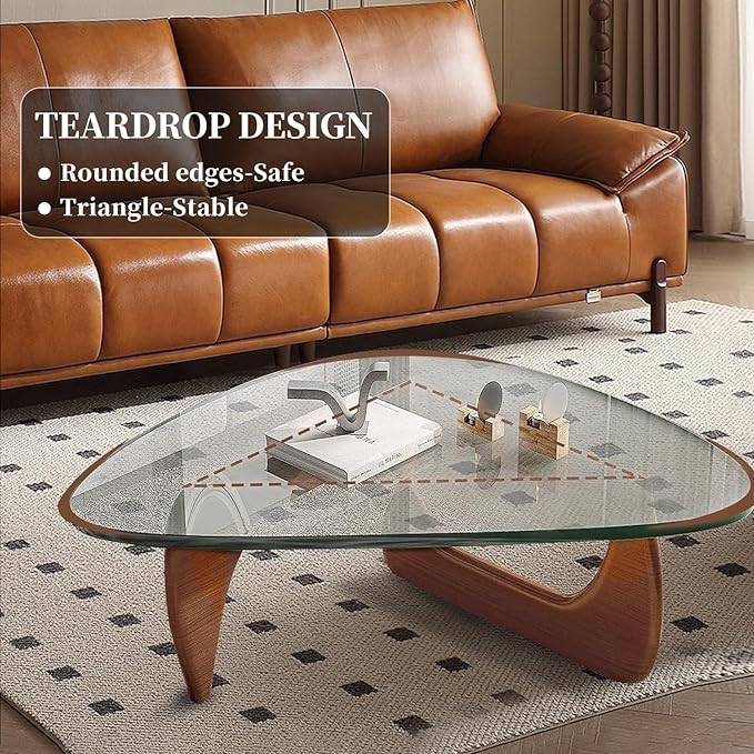 Modern Glass Coffee Table, Mid Century Small Coffee Table, Coffee Table for Living Room,Suitable for Bedroom Living Room Reception Office Tables (Walnut/Transparent, Small)