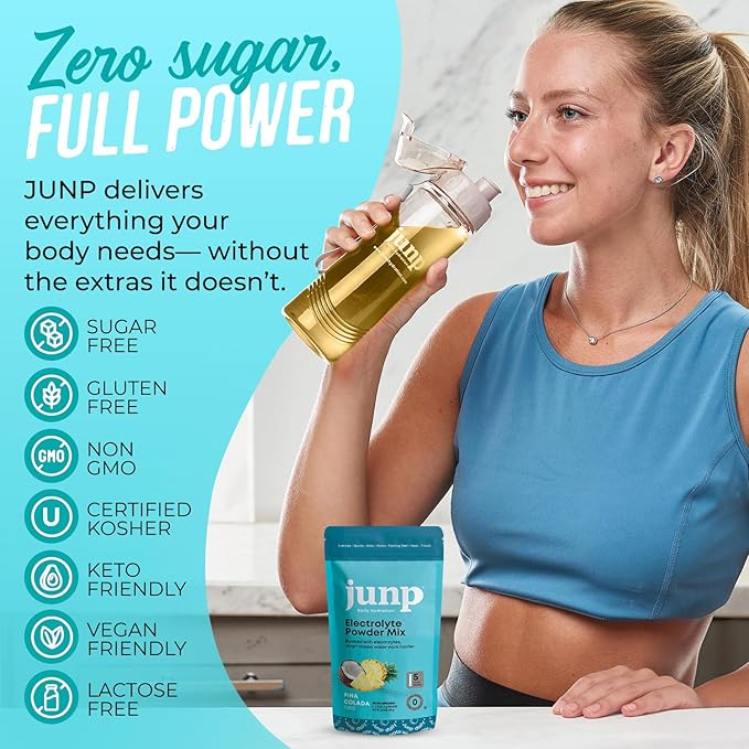 JUNP Sugar Free Electrolytes Powder Packets for Water Instant Hydration Packets with Salt & Potassium, Zero Calorie, No Carbs No Sugar Electrolyte Drink Mix Sticks, Keto Friendly, Pina Colada 5 Pack
