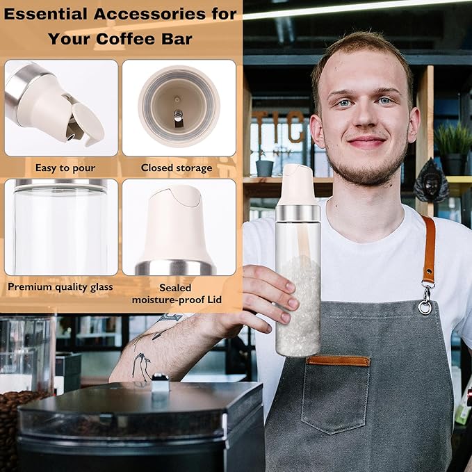 Loscarol Sugar Dispenser with Pour Spout, 17 oz Glass Sugar Shaker Jar Creamer Dispenser Weighted Pourer for Coffee Bar, Tea & Baking, Sugar Container for Home Kitchen, White