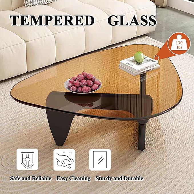 Glass Coffee Table, Mid Century Modern Coffee Table, Coffee Table for Living Room Center Table Suitable for Bedroom Living Room Reception Office Tables (Black/Brown, Large)