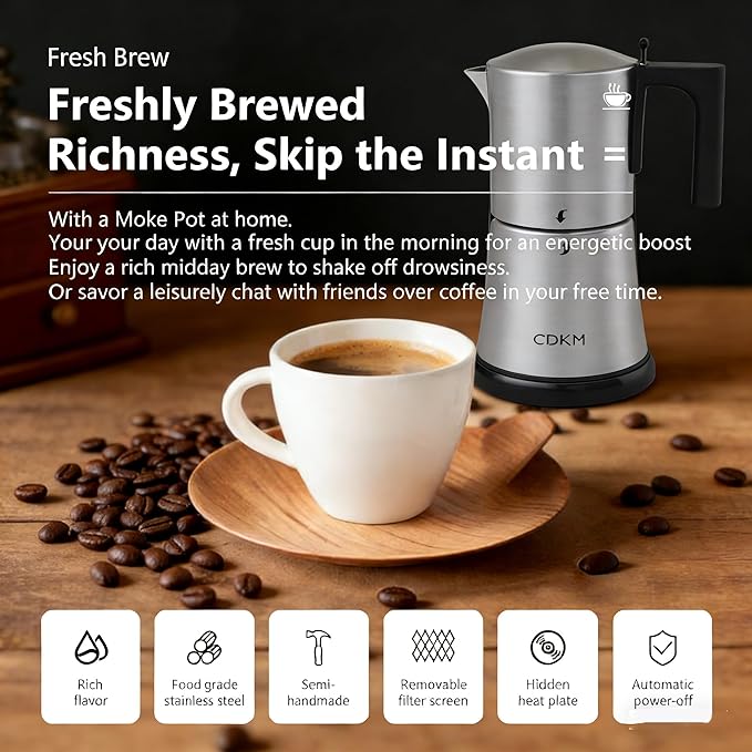 Fully automatic mocha coffee pot,moka pot stainless steel,One-touch Electric Coffee Maker,3-6 Cups 350ml espresso machine, Anti-scalding, Automatic power-off,Gift Idea,Safety