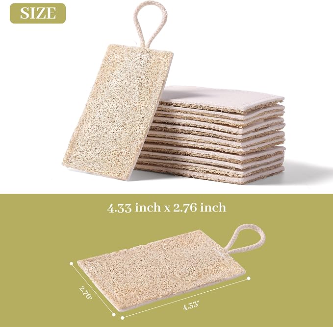 JOYMOOP Compressed Cellulose & Loofah Scrubbers, Non-Scratch Scrub Sponge, Kitchen Sponges for Dishes, 24-Pack, Dual-Sided Dish Sponge for Nonstick Cookware & All Surfaces
