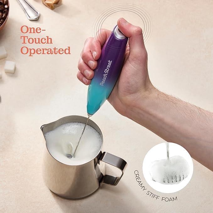Powerful Handheld Milk Frother, Mini Milk Foamer, Battery Operated (Not included) Stainless Steel Drink Mixer with Frother Stand for Coffee, Lattes, Cappuccino, Frappe, Matcha, Hot Chocolate.