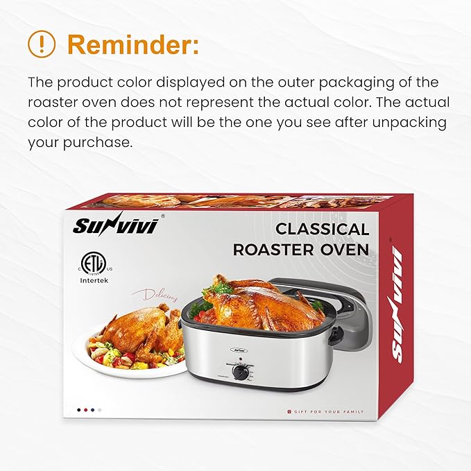 Sunvivi Electric Roaster, 18 Quart Roasting Oven with Self-Basting Lid Removable Pan, Turkey Roaster Oven with 150 to 450F Temperature Control Cool-Touch Handles, Blue