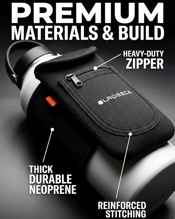 Magnetic Water Bottle Sleeve Bag and Large Pocket Phone Holder for Gym - Black Pouch with 4 Magnets - Attach it to Any Gym Equipment & Golf Carts - Gym Essentials - Water Bottle NOT Included