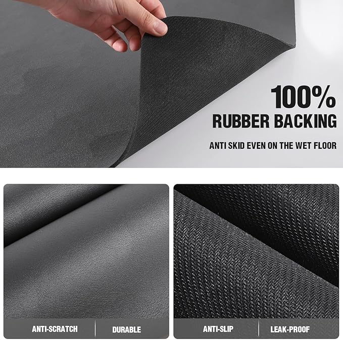 DK177 Coffee Mat - Dish Drying Mat for Kitchen Counter, Hide Stain, Absorbent with Waterproof Rubber Backing, Fit Kitchen Dish Rack Bar Accessories (Dark Gray, 24" x 16")
