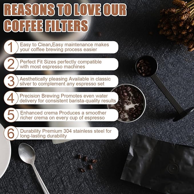 2pcs Espresso Puck Screen, 53mm Stainless Steel Coffee Portafilter Puck Screen 0.8mm Thickness Reusable Coffee Machine Accessories Compatible with Breville (Silver)