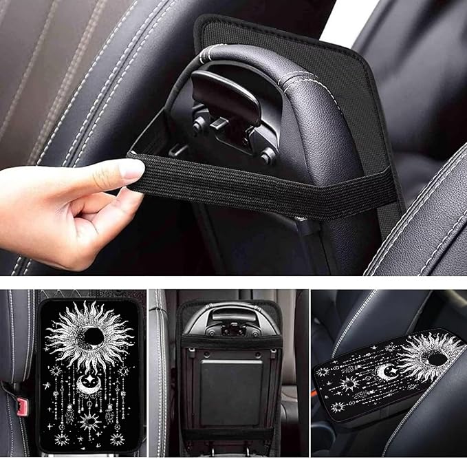 Dreaweet Moon Print Car Center Console Cover Black Armrest Cover for Car SUV Truck Console Covers Soft Comfy Car Arm Rest Cover Pad