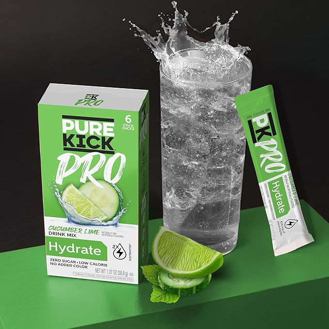 PURE KICK PRO Hydration Electrolyte Drink Mix, Cucumber Lemon, Includes 1 Box with 6 Packets in Each Box