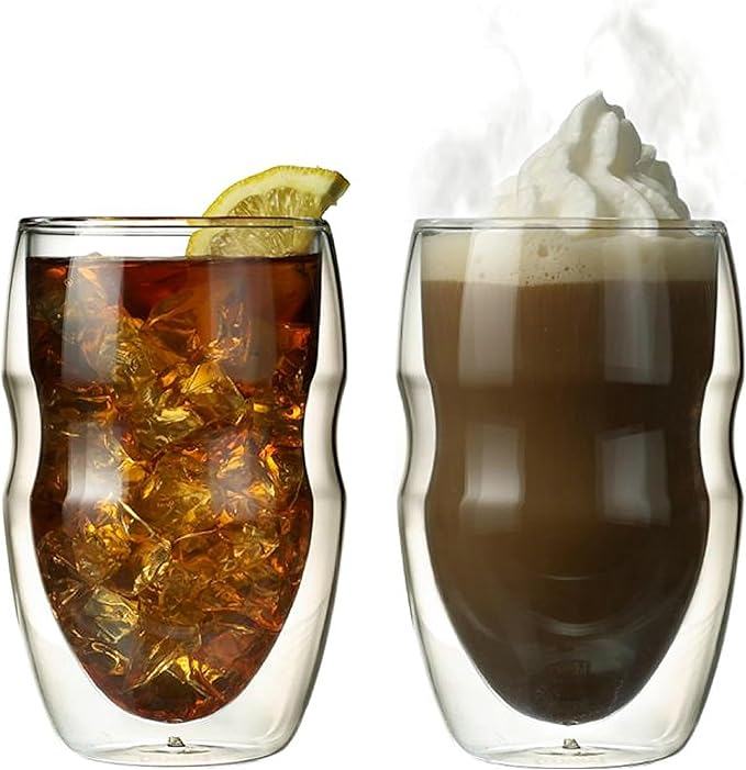 Ozeri Serafino Double Wall Insulated Beverage and Coffee Glasses, 12-Ounce, Set of 2