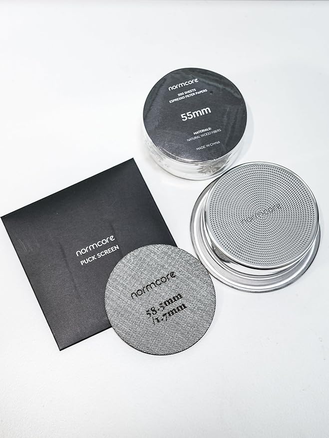 Normcore 58mm Precision High Extraction Filter Basket, 22g Portafilter Basket Coffee Filter, Comes with a 58.5mm Puck Screen, Espresso Paper Filters, 22 Gram