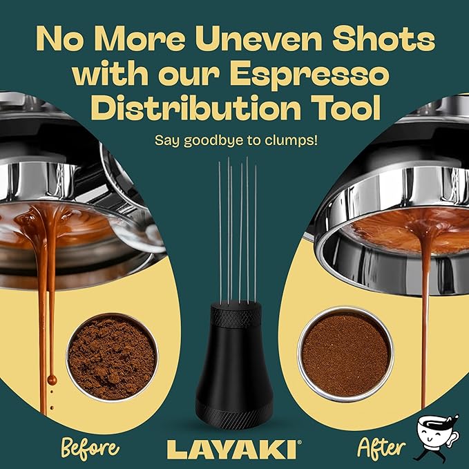 WDT Tool Espresso Accessories – Espresso Distribution Tool with 14 Replaceable 0.4 mm SUS 304 Needles for Even Extraction, Rich Crema & Bonus Coffee Gift