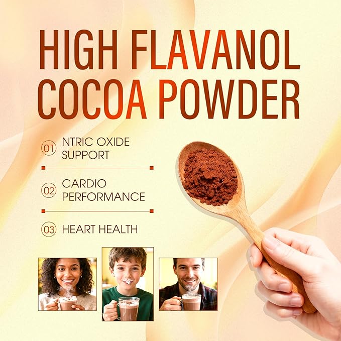 High Flavanol Cocoa Powder – 1200mg Flavanols with 600mg Epicatechin, 10X More Flavanols Than Cocoa – Premium Antioxidant Support for Heart Health, Nitric Oxide & Daily Energy – Zero Sugar