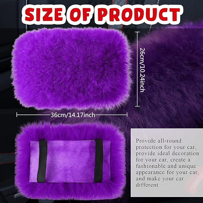 Frienda Furry Armrest Cover Auto Center Console Cover Car Soft Console Pad, Real Sheepskin Wool Soft Fluffy Auto Center Armrest Pad for Most Car Decoration Protector(Purple)