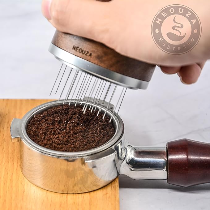 NEOUZA Palm WDT Tool Spinning Espresso Stirrer with Cover,24 Pins, 3 Length Trimmable, Distribution Leveler Accessories for Coffee Machine Portafilters (51mm)