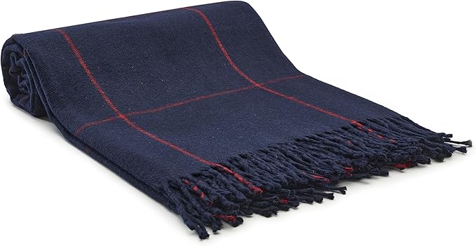 Arus Acrylic Highlands Collection Queen Size Tartan Plaid Design Throw Blanket Navy-Red, 60x80 inches