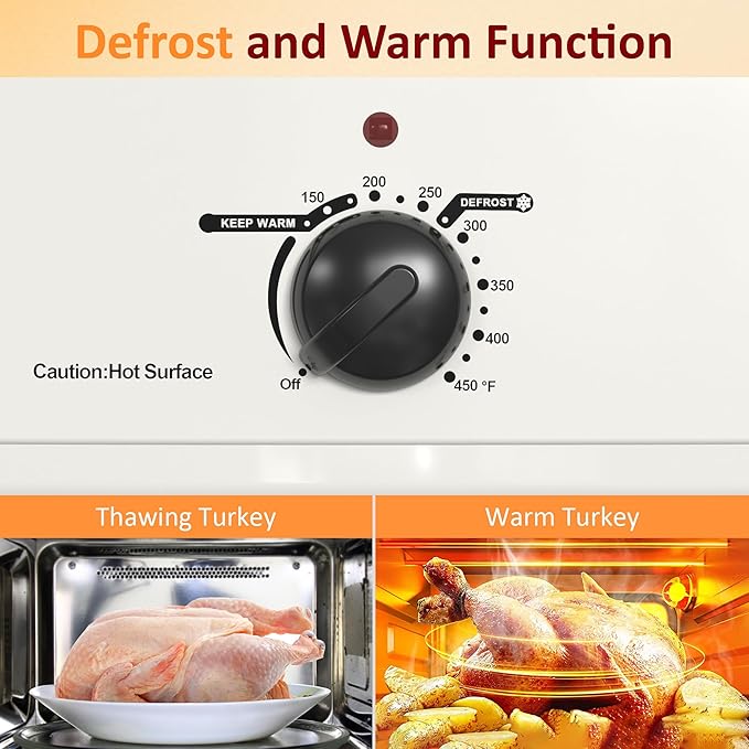 Sunvivi Electric Roaster,18 Quart Roasting Oven with Self-Basting Lid Removable Pan,Turkey Roaster Oven with 150 to 450F Temperature Control Cool-Touch Handles,White