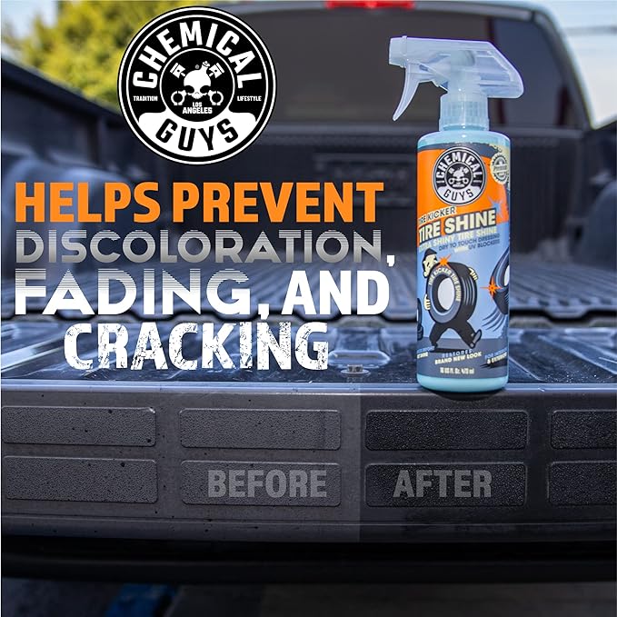 Chemical Guys Tire Kicker Sprayable Extra Glossy Tire Shine Spray, Dry-to-Touch Dressing - Restores Wet Look to Rubber, Vinyl, and Plastic, Safe for Cars, Trucks, Motorcycles, RVs, and More - 128 oz