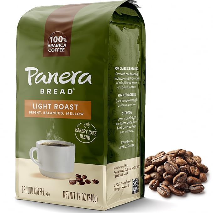Panera Light Roast Ground Coffee, 100% Arabica, Sustainably Sourced – Smooth, Bright & Balanced Flavor – Clean Label, No Artificial Ingredients – Kosher, Gluten-Free 12oz Bag