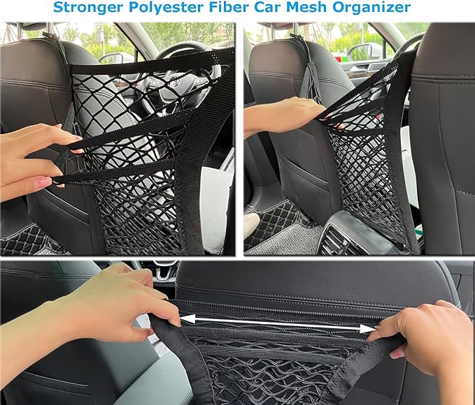 2 Pack Car Mesh Organizer, Dog Car Net Barrier Pet Barrier Stretchable Storage Handbag Holder Between Seats Universal for Cars SUVs, Car Divider for Driving Safely with Children and Pets