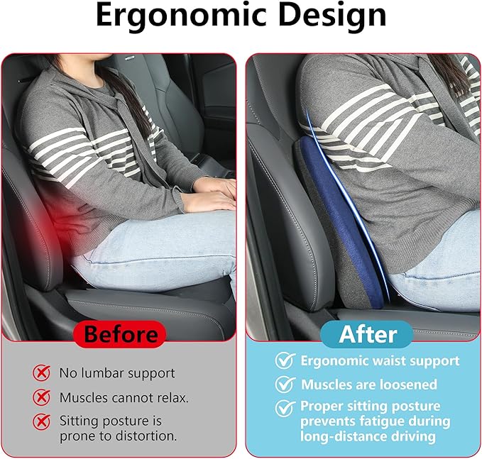 Car Seat Cushion for Driving, Ergonomic Memory Foam Car Seat Pad for Sciatica Pain Relief, Car Seat Cushion Pad for Driving Seat Office Chair, Blue