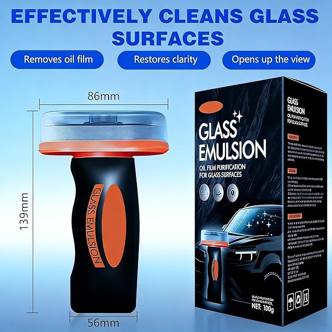 Handheld Glass Oil-Film Remover, Car Glass Cleaner Oils Film Cleaning Brush, Q4 Glass Guard Windshield Cleaner & Oil Films Remover Emulsion Coating for Cars Window, Crystal Clear View