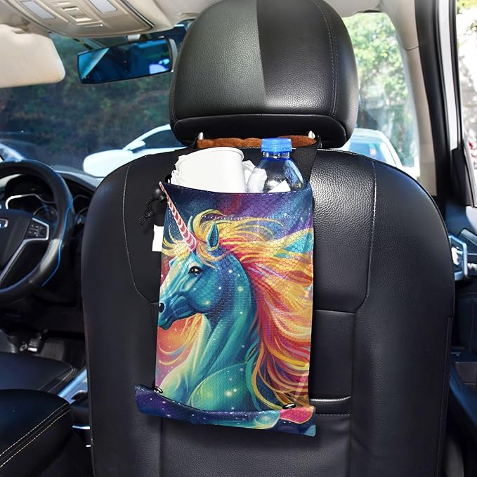 ALAZA Hanging Car Trash Bags Garbage Bag Trash Can for Back Seat Small Unicorn Galaxy 1 Washable Storage Bag Retractable 2 Pack