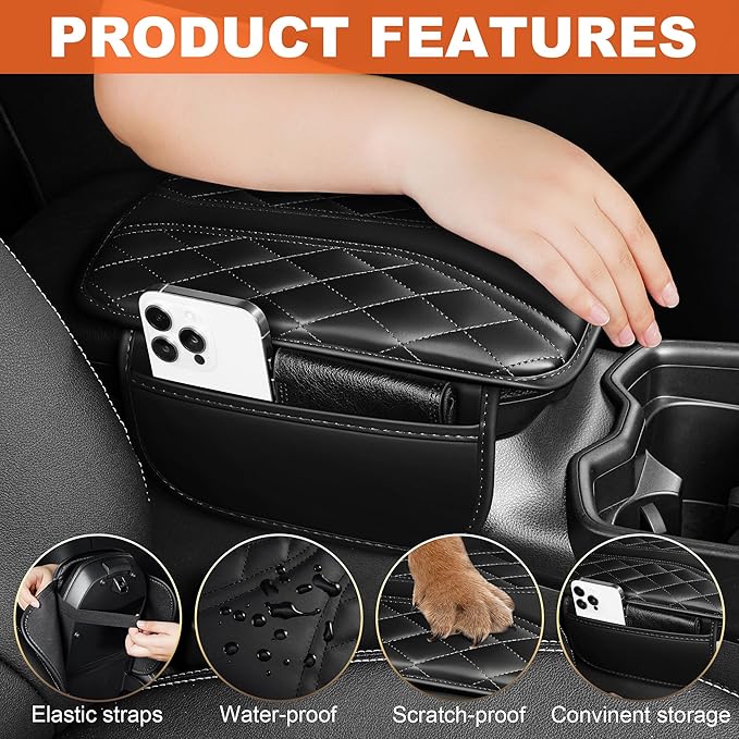 Center Console Cover Fit for Chevrolet/Chevy Trax Waterproof Armrest Cover with Soft Leather,Anti-Scratch Auto Armrest Pad Accessory （Black