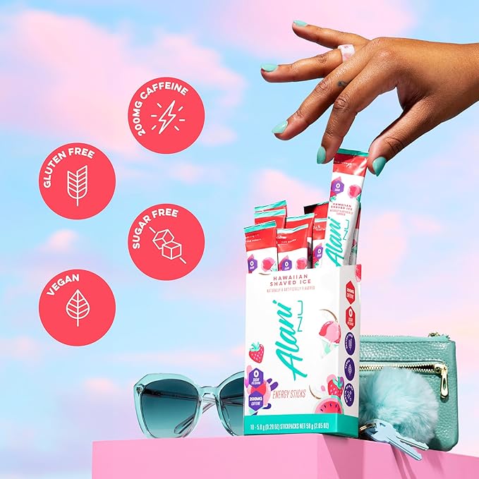 Alani Nu HAWAIIAN SHAVED ICE, Energy Sticks Drink Powder, 200mg Caffeine, Pre Workout Performance with Antioxidants, On-The-Go Drink Mix, Biotin, B Vitamins, Zero Sugar, 5 Calories, 10 Pack
