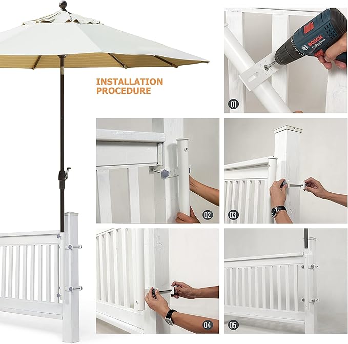 304 Stainless Steel Patio Umbrella Holder, Heavy-Duty Umbrella Deck Mount, for Outdoor Umbrella Holder for Deck Railing,Post Deck Umbrella Mount (Post, White)