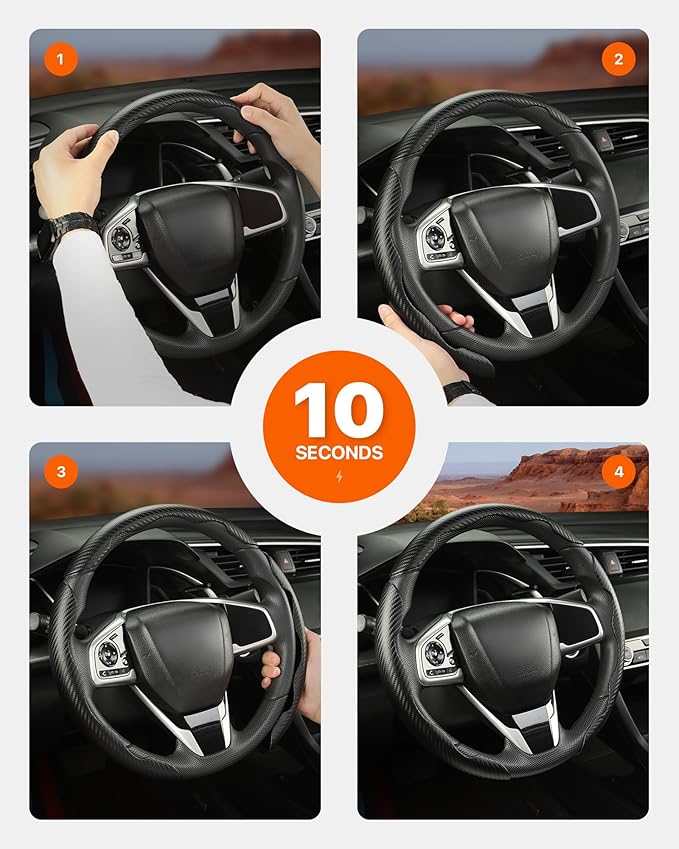 West Llama Customized Carbon Fiber Steering Wheel Covers for Honda Civic Accord CRV Pilot Ridgeline, 3 Piece snap on Steering Wheel Cover(Black)