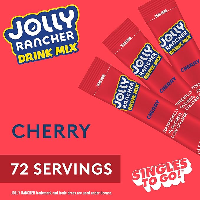 Jolly Rancher Singles To Go Drink Mix - Chery Flavored Powder Packets - 12 Boxes with 6 Packets in Each Box - 72 Total Servings - 72 Count - Enjoy Anywhere and Anytime with Friends and Family