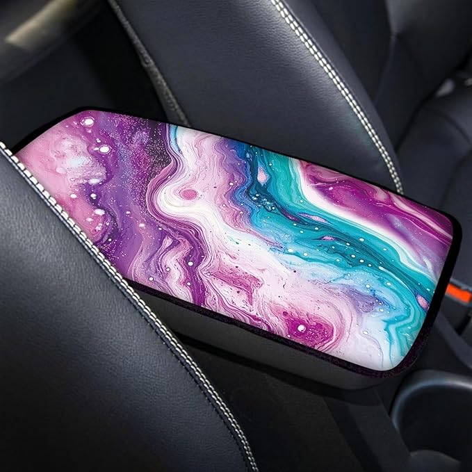 Purple Marble Print Car Center Console Armrest Cover Pad Comfy Soft Armrest Cover Pad Purple Marble Automotive Accessories Decoration for Truck Sedan SUV