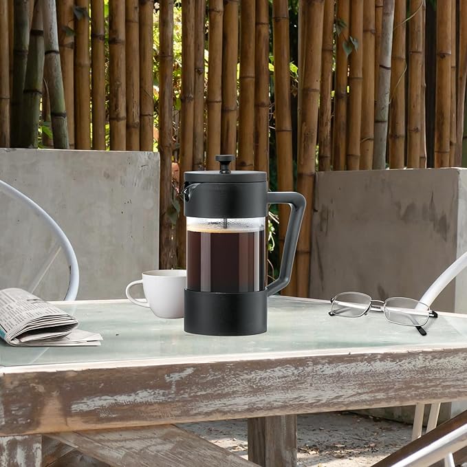 Oggi Borosilicate Glass French Press Coffee Maker (34oz)- 8 Cup Capacity, Coffee Press, Single Serve Coffee Maker, Stainless Steel Lid & Plunger, Make Great Coffee Gifts
