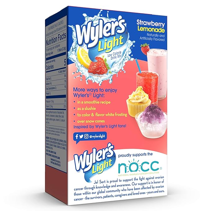 Wyler's Light Singles To Go Powder Packets, Water Drink Mix, Strawberry Lemonade, 16 Count, 6 Boxes (96 Single Servings)