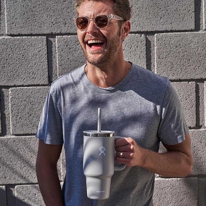 Hydro Flask Travel Tumbler with Handle, Lid and Straw - Insulated Stainless Steel in 32 Oz Trillium