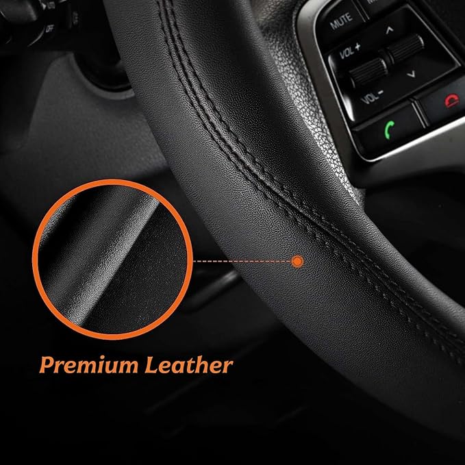 Non-Slip Leather Tri-Color Mountain Steering Wheel Cover Compatible with Toyota Tacoma TRD 4Runner Tundra Highlander Accessories Fit for 14.5-15inch Steering Wheel (Gray 4X4)