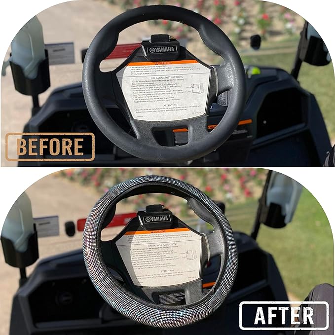 Universal Colorful Bling Crystal Diamond Rhinestones Golf Cart Steering Wheel Cover fits Club Car, Yahama, EZGO, Anti Slip Cover Easy to Install, Great Gifts for Golfer Women Womens (Colored Diamond)