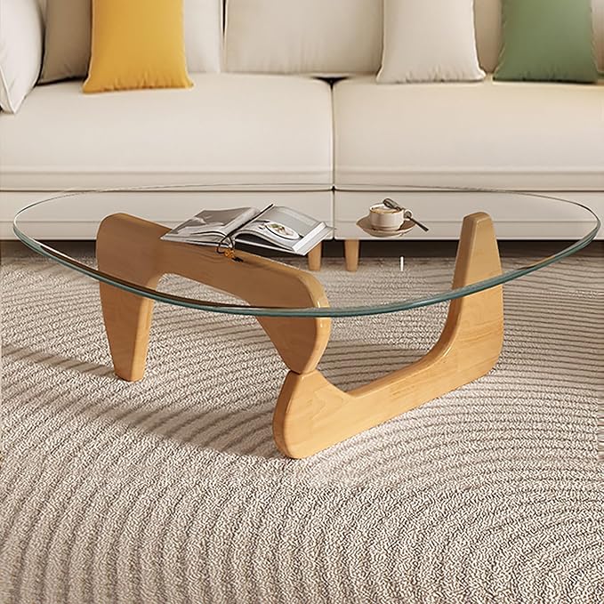 Mid Century Modern Glass Coffee Table, Coffee Table for Living Room, Noguchi Coffee Tables,Suitable for Bedroom Living Room Reception Office Tables (Wood/Transparent, ML)
