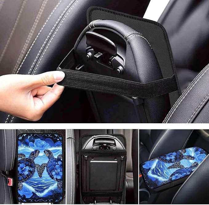 Suobstales Turtle Hibiscus Print Car Center Console Armrest Cover Seat Box Mat Auto Decorations Fit Most Vehicle SUV Truck Sedan