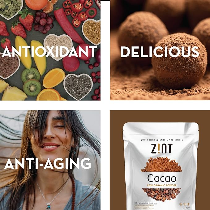 Zint Organic Cacao Powder (16 oz): Raw Non-Alkalized Chocolate With Powerful Antioxidants and Resveratrol